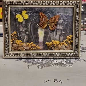Mixed Media Framed Butterfly Art in Yellow and Orange